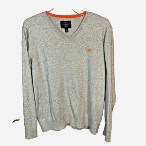 American Eagle Men’s Grey Cotton Pullover Sweater L Classic Fit Quiet Luxury